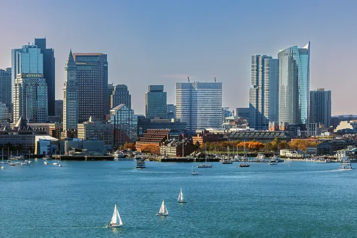 Framed Print : Boston skyline and sailing boats, Boston, Massachusetts, USA