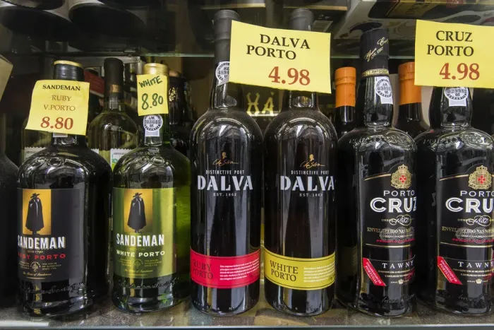 Framed Print : Bottles of Porto wine on sale in a grocery store, Porto, Portugal Framed Print : Bottles of Porto wine on sale in a grocery store, Porto, Portugal