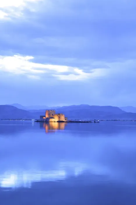 Framed Print : Bourtzi Castle at Dusk, Nafplio, Argolis, The Peloponnese, Greece, Southern Europe Framed Print : Bourtzi Castle at Dusk, Nafplio, Argolis, The Peloponnese, Greece, Southern Europe