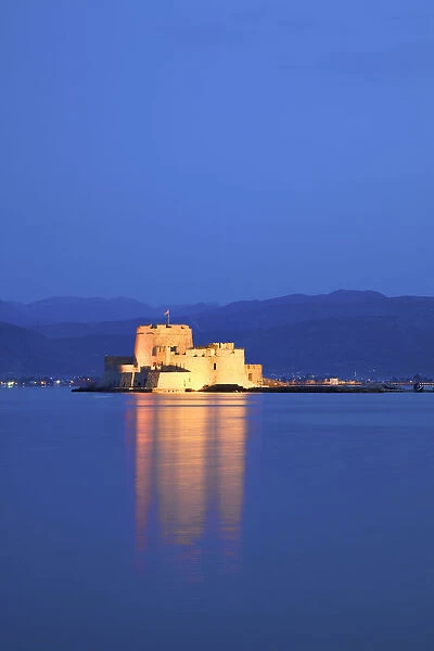 Bourtzi Castle at Dusk, Nafplio, Argolis, The Peloponnese, Greece, Southern Europe