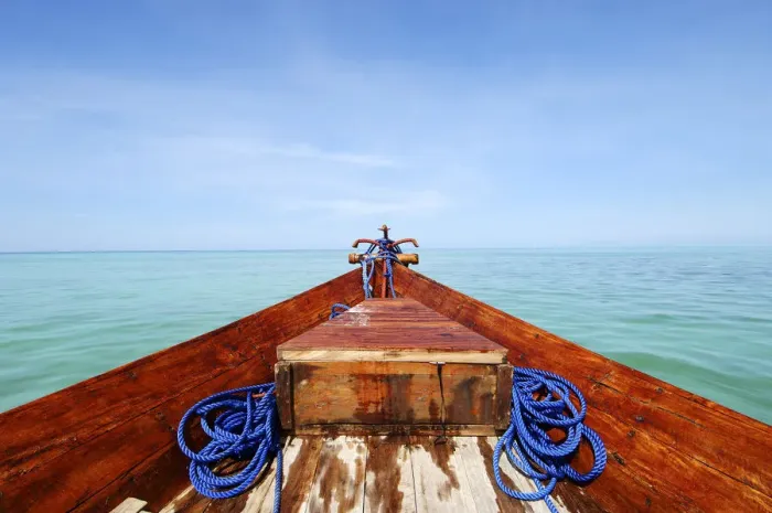 Framed Print : Bow of wooden boat, off east coast of Unguja Island, Zanzibar