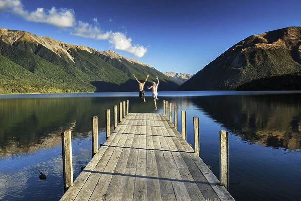 Boys Jumping off Jetty, Lake Rotoiti, New Zealand