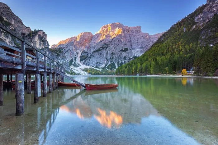 Framed Print : Braies lake in autumn at sunrise. Europe, Italy, South Tyrol, Braies valley, Bolzano province, Braies municipality Framed Print : Braies lake in autumn at sunrise. Europe, Italy, South Tyrol, Braies valley, Bolzano province, Braies municipality