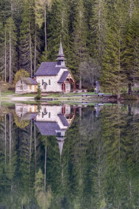 Framed Print : Braies / Prags, Dolomites, South Tyrol, Italy. The chapel on the Lake Braies Framed Print : Braies / Prags, Dolomites, South Tyrol, Italy. The chapel on the Lake Braies
