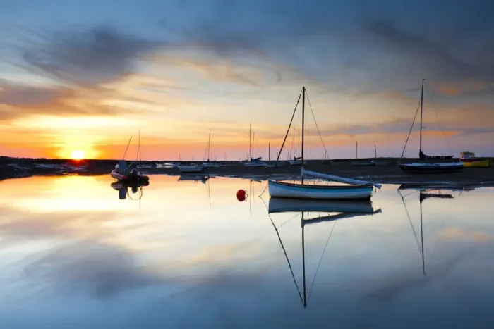 Framed Print : Brancaster Staithe at Sunset, Norfolk, England Framed Print : Brancaster Staithe at Sunset, Norfolk, England