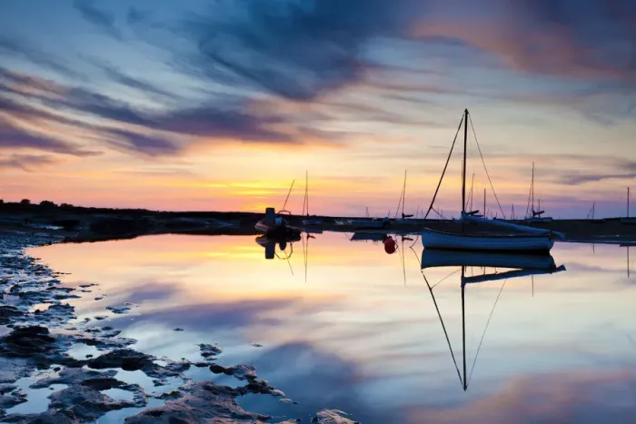 Framed Print : Brancaster Staithe at Sunset, Norfolk, England Framed Print : Brancaster Staithe at Sunset, Norfolk, England