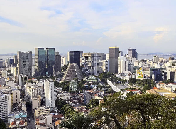 Brazil, City of Rio de Janeiro, City Center Skyline viewed from the Parque das Ruinas