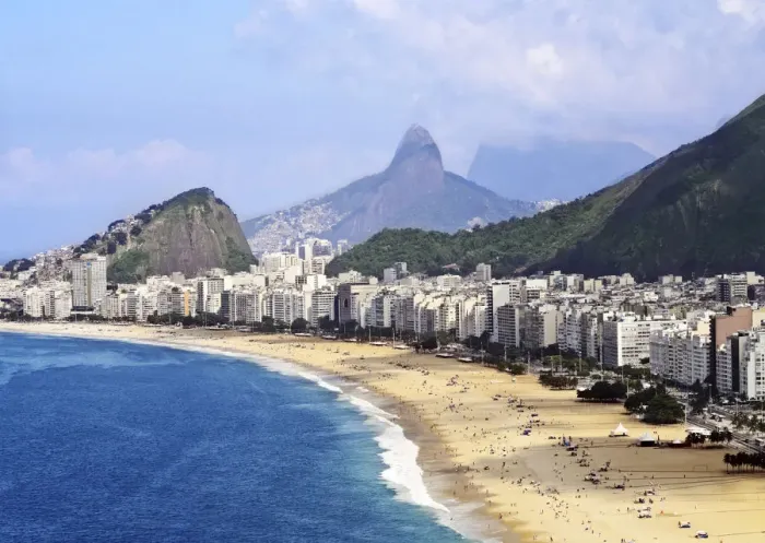Framed Print : Brazil, City of Rio de Janeiro, Leme, Copacabana Beach viewed from the Forte Duque