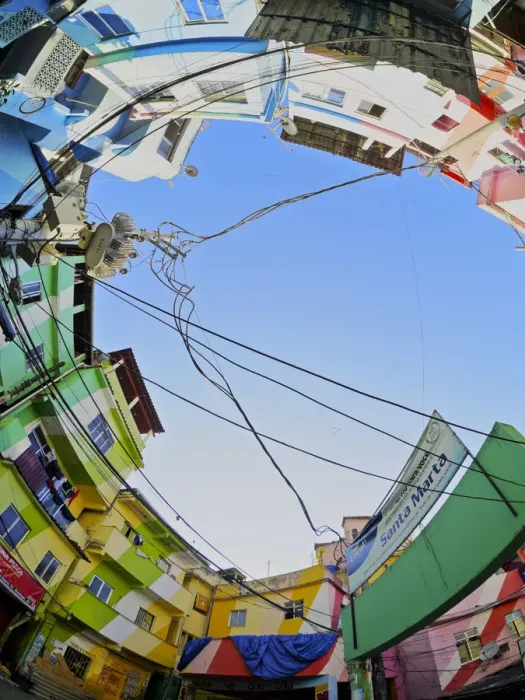 Framed Print : Brazil, City of Rio de Janeiro, Low angle view of the colourful houses in the Favela
