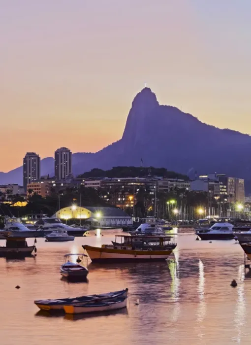 Framed Print : Brazil, City of Rio de Janeiro, Sunset over Botafogo Bay and Corcovado Mountain viewed Framed Print : Brazil, City of Rio de Janeiro, Sunset over Botafogo Bay and Corcovado Mountain viewed