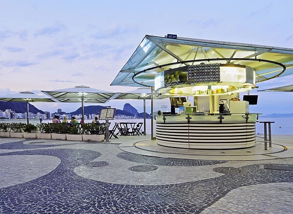 Brazil, City of Rio de Janeiro, Twilight view of the Portuguese wave pattern pavement