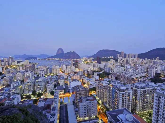 Framed Print : Brazil, City of Rio de Janeiro, Twilight view over Botafogo Neighbourhood towards Framed Print : Brazil, City of Rio de Janeiro, Twilight view over Botafogo Neighbourhood towards