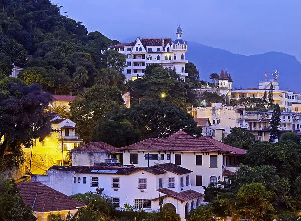 Brazil, City of Rio de Janeiro, Twilight view of the Santa Teresa Neighbourhood with