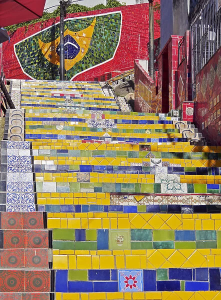 Brazil, City of Rio de Janeiro, View of the Selaron Steps connecting Lapa and Santa