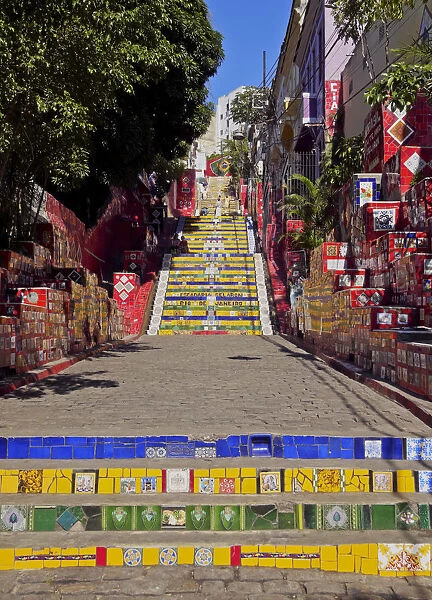 Brazil, City of Rio de Janeiro, View of the Selaron Steps connecting Lapa and Santa