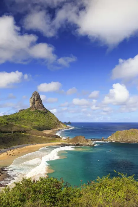 Framed Print : Brazil, Fernando de Noronha, Conceicao, Meio and Cachorro beach with Morro Pico mountain Framed Print : Brazil, Fernando de Noronha, Conceicao, Meio and Cachorro beach with Morro Pico mountain