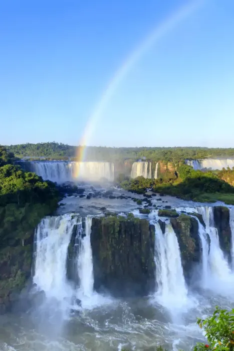 Framed Print : Brazil, Parana state, a rainbow photographed over the Iguacu or Iguazu falls as seen
