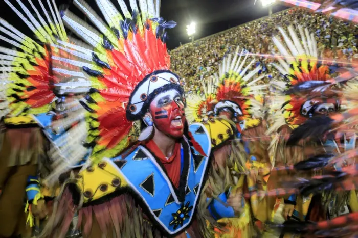 Framed Print : Brazil, Rio de Janeiro, Carnival 2018, samba school parading in the Sambadrome stadium Framed Print : Brazil, Rio de Janeiro, Carnival 2018, samba school parading in the Sambadrome stadium
