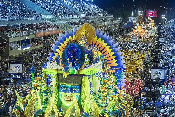 Brazil, Rio de Janeiro, Carnival 2018, samba school parading in the Sambadrome stadium