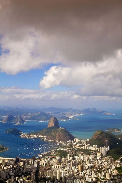Brazil, Rio De Janeiro, Cosme Velho, View of Sugar Loaf mountain and Botafogo Bay