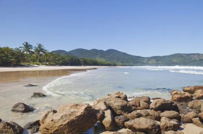 Framed Print : Brazil, Rio de Janeiro, Ilha Grande, general view of Lopes Mendes beach within Framed Print : Brazil, Rio de Janeiro, Ilha Grande, general view of Lopes Mendes beach within