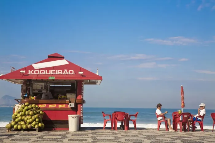 Framed Print : Brazil, Rio De Janeiro, Ipanema Beach, People drinking coconut juice at Kiosk Framed Print : Brazil, Rio De Janeiro, Ipanema Beach, People drinking coconut juice at Kiosk