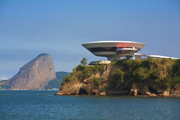 Brazil, Rio De Janeiro, Niteroi, Modern Art musuem designed by arcitect Oscar Niemeyer