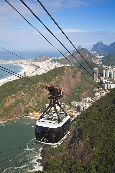Brazil, Rio De Janeiro, Urca, Cable Car on Sugar Loaf Mountain & Vermelha beach