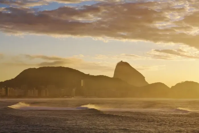 Framed Print : Brazil, Rio De Janeiro, View of Sugar Loaf at sunrise from Copacabana Framed Print : Brazil, Rio De Janeiro, View of Sugar Loaf at sunrise from Copacabana