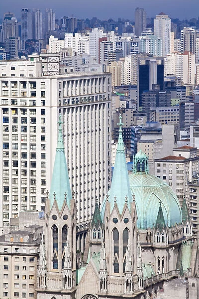 Brazil, Sao Paulo, Sao Paulo, View of city center from the Banespa skyscraper, looking