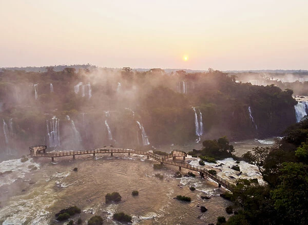 Brazil, State of Parana, Foz do Iguacu, View of the Sunset over Iguazu Falls