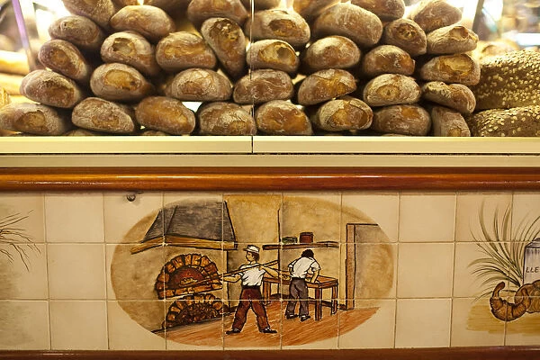 Bread in a bakery in La Boqueria Market, Barcelona, Spain
