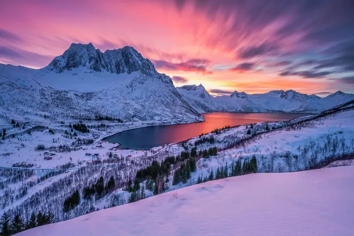Framed Print : Breidtinden at Sunset in Winter, Senja, Norway