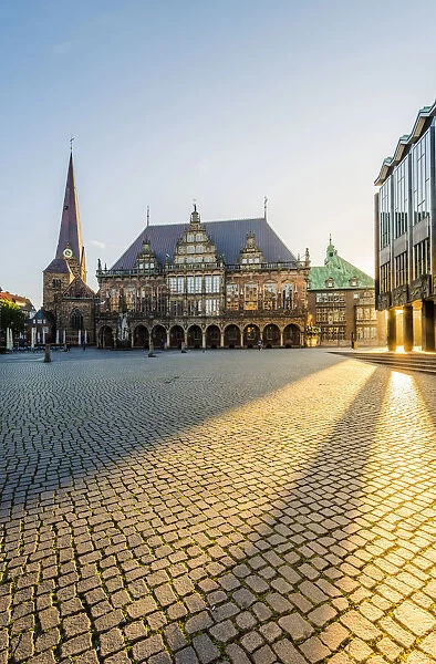 Bremen, Bremen State, Germany. Town Hall and Marktplatz at sunrise