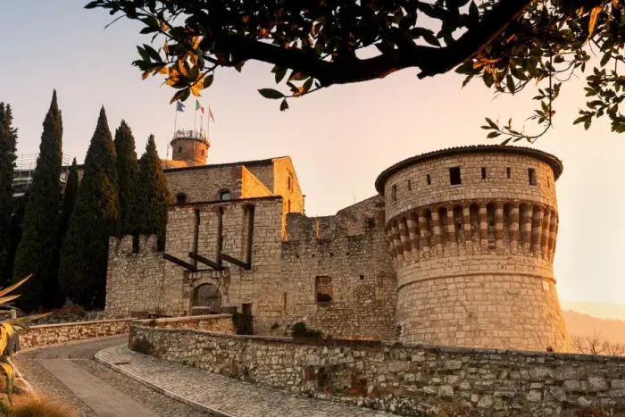 Framed Print : Brescia Castle at dawn in Brescia province, Lombardy district, Italy Framed Print : Brescia Castle at dawn in Brescia province, Lombardy district, Italy