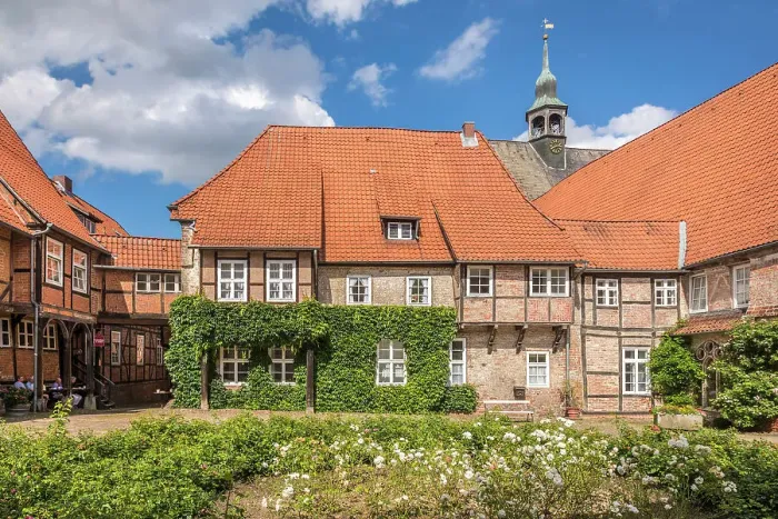 Framed Print : Brick building from the 15th and 16th centuries in the monastery courtyard of Lune Monastery, Luneburg, Lower Saxony, Germany Framed Print : Brick building from the 15th and 16th centuries in the monastery courtyard of Lune Monastery, Luneburg, Lower Saxony, Germany