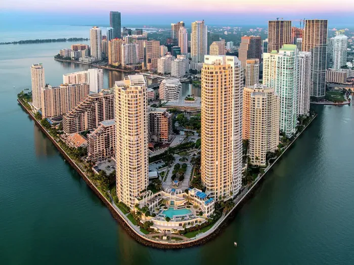Framed Print : Brickell Key, Downtown Miami and Four Seasons Hotel sunrise Miami, Florida, USA Framed Print : Brickell Key, Downtown Miami and Four Seasons Hotel sunrise Miami, Florida, USA