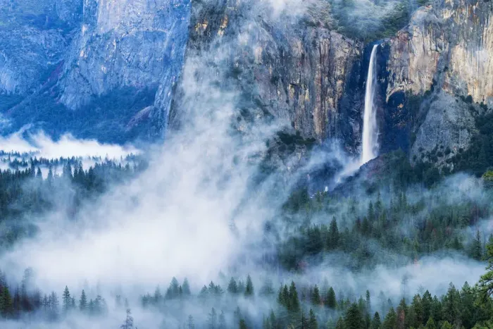 Framed Print : Bridalveil Falls in Mist, Yosemite National Park, California, USA