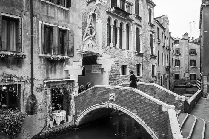 Framed Print : Bridge over canal in the Castello area of Venice, Veneto, Italy