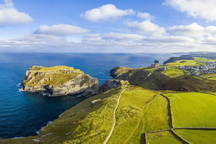 Framed Print : Bridge to ruins of legendary Camelot Castle of King Arthur, Tintagel Island, Tintagel Framed Print : Bridge to ruins of legendary Camelot Castle of King Arthur, Tintagel Island, Tintagel