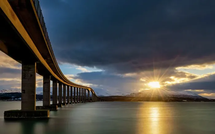 Framed Print : Bridge & Sunburst over Tromso, Norway Framed Print : Bridge & Sunburst over Tromso, Norway