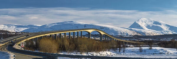 Bridge & Tromsdalstindon in Winter, Tromso, Norway