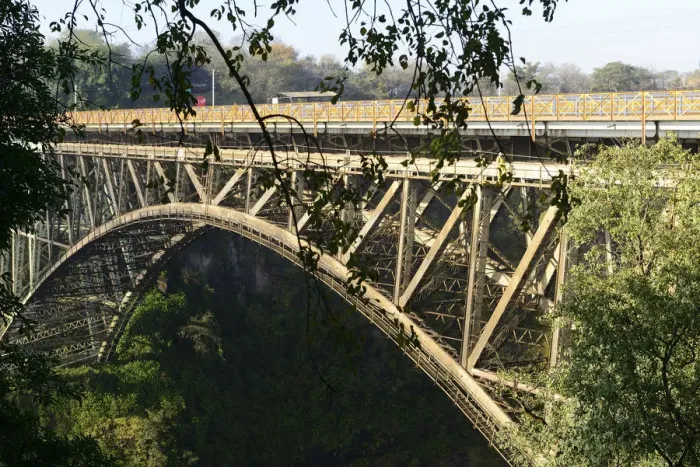 Framed Print : Bridge over Zambezi River between Zambia and Zimbabwe, Victoria Falls, Zimbabwe, Africa