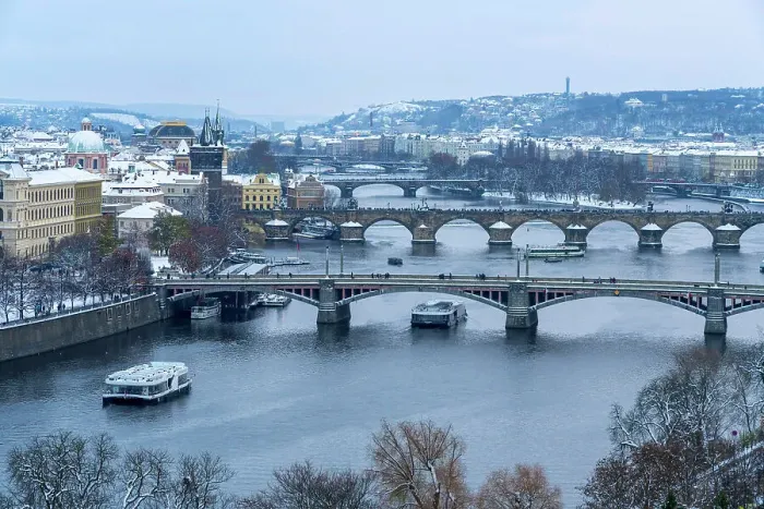 Framed Print : Bridges over Vltava river against sky seen from Letna park in winter, Prague, Bohemia, Czech Republic Framed Print : Bridges over Vltava river against sky seen from Letna park in winter, Prague, Bohemia, Czech Republic