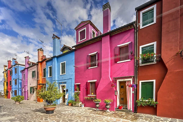 Brightly coloured houses, Burano, Venice, Veneto, Italy