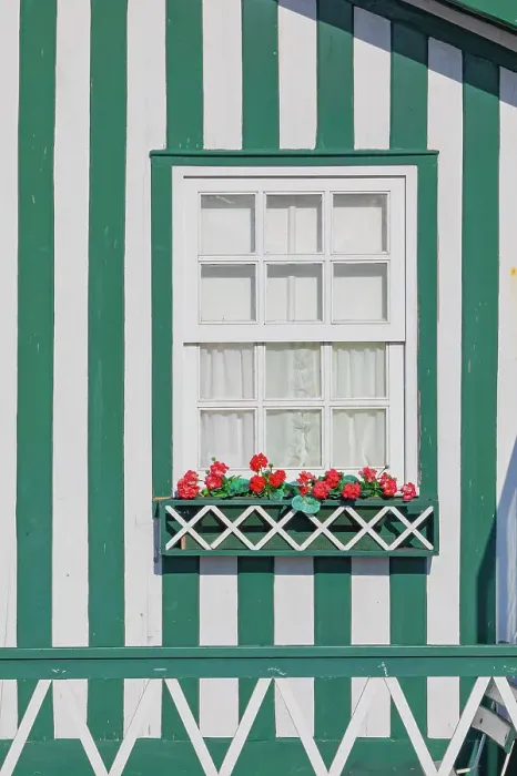 Framed Print : Brightly painted beach home facade, Costa Nova do Prado, Aveiro, Portugal Framed Print : Brightly painted beach home facade, Costa Nova do Prado, Aveiro, Portugal
