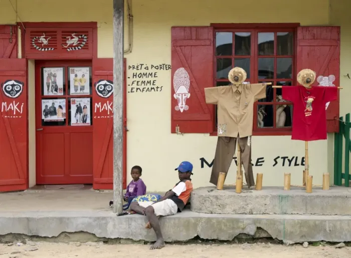Framed Print : A brightly-painted shop near the entrance to Isalo