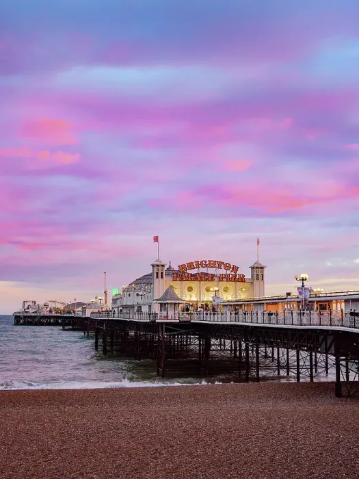 Framed Print : Brighton Palace Pier at dusk, City of Brighton and Hove, East Sussex, England, United Kingdom