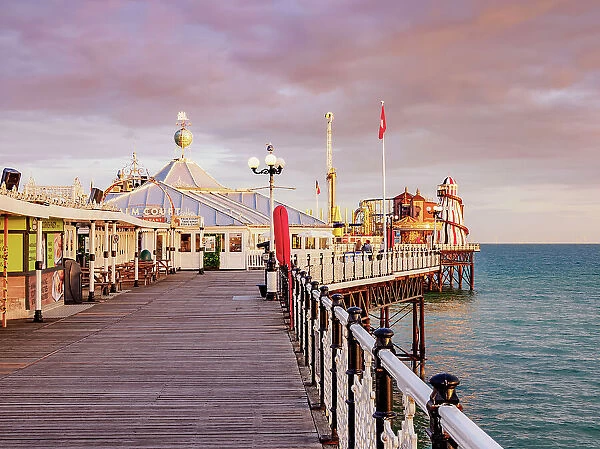 Brighton Palace Pier at sunset, City of Brighton and Hove, East Sussex, England, United Kingdom