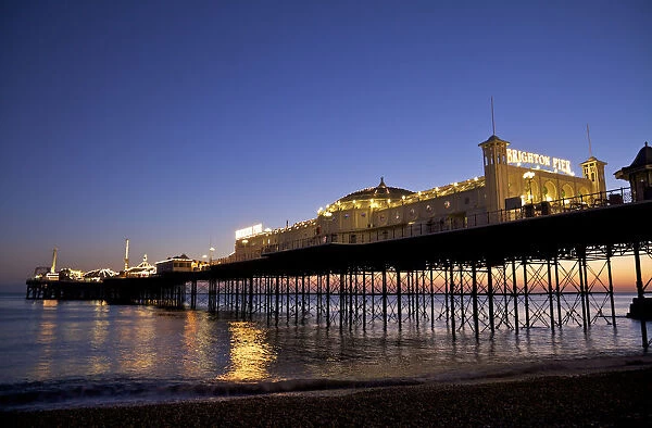 Brighton Pier Illuminated at Night, Brighton, East Sussex, UK